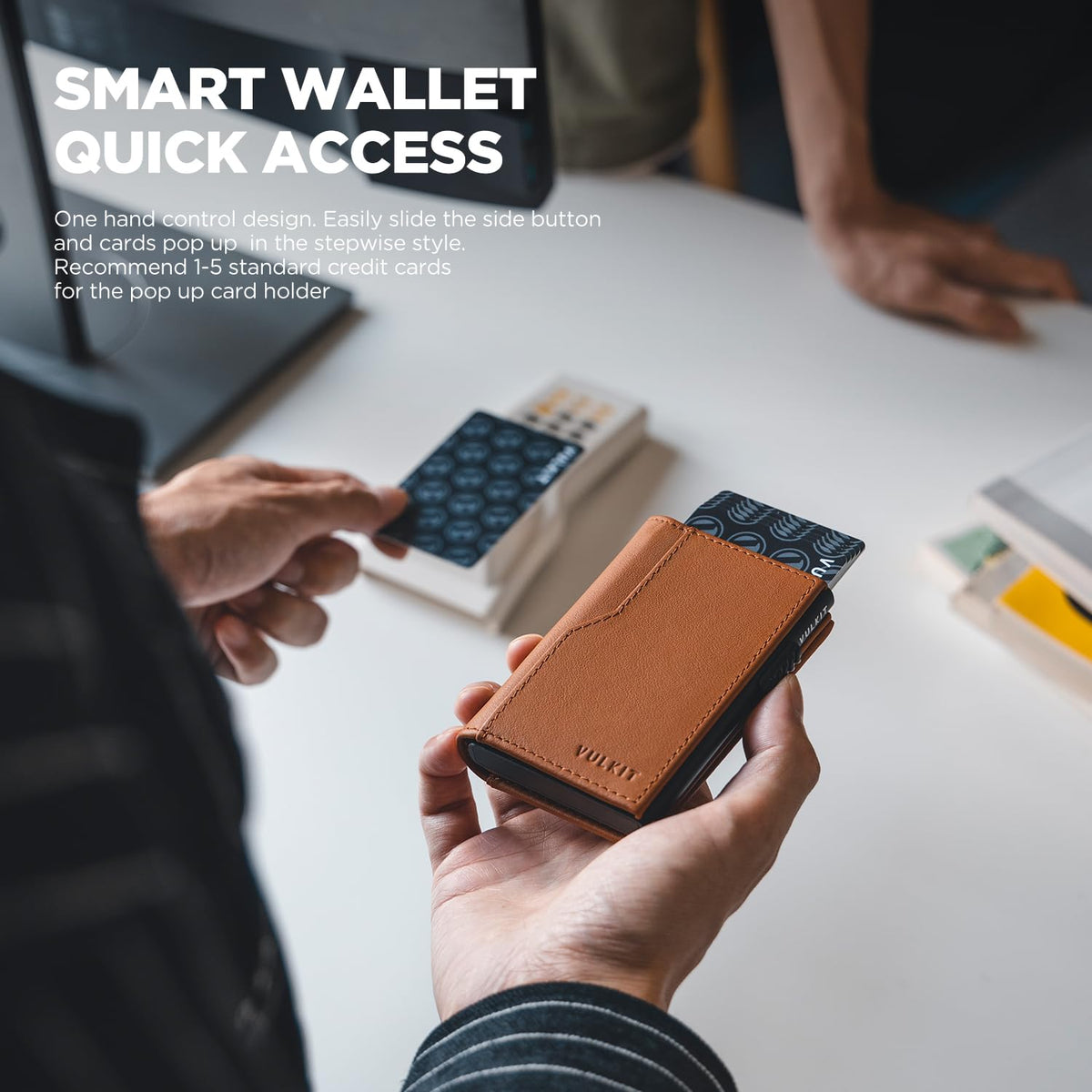 VULKIT Wallet for Men - Genuine Leather Pop Up Wallet RFID Blocking Credit Card Holder, Double ID Windows, Minimalist Design with Gift Box
