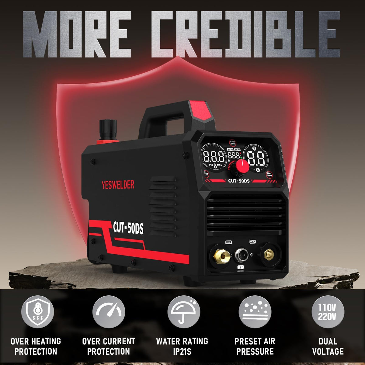 YESWELDER CUT-50DS Plasma Cutter 50Amp, 110/220V Dual Voltage IGBT Inverter with Digital Display, 1/2" Clean Cut, for DIY & Automotive Repair Plasma Cutting Machine