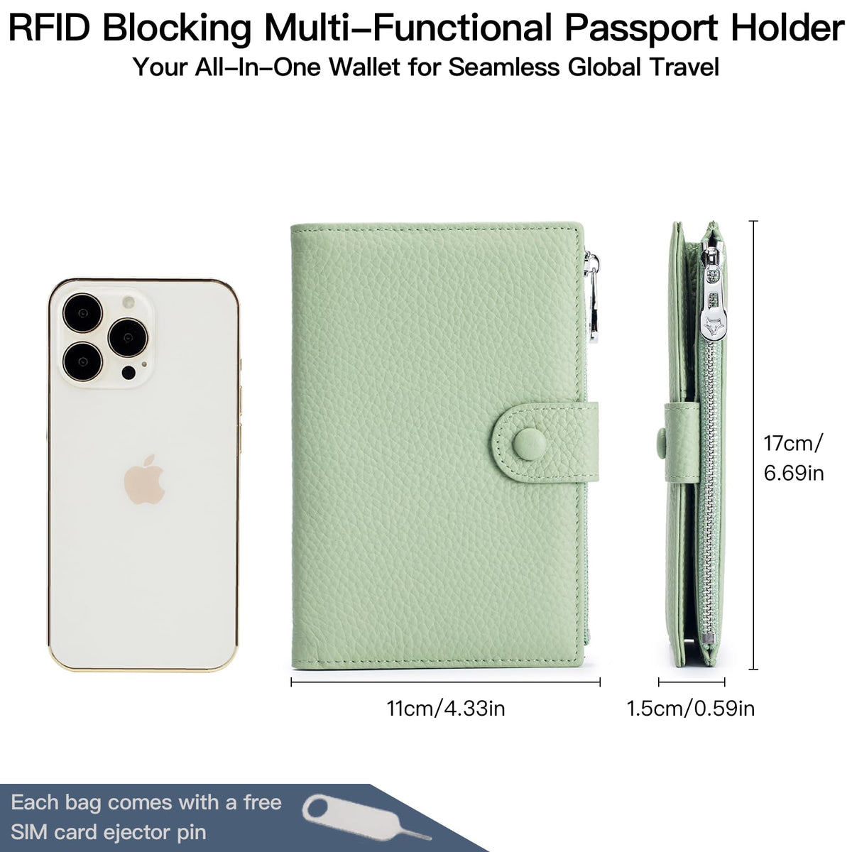 Genuine Leather RFID Blocking Passport Holder Wallet, Multi-Functional Travel Document Organizer with SIM Card Slots (Pink)
