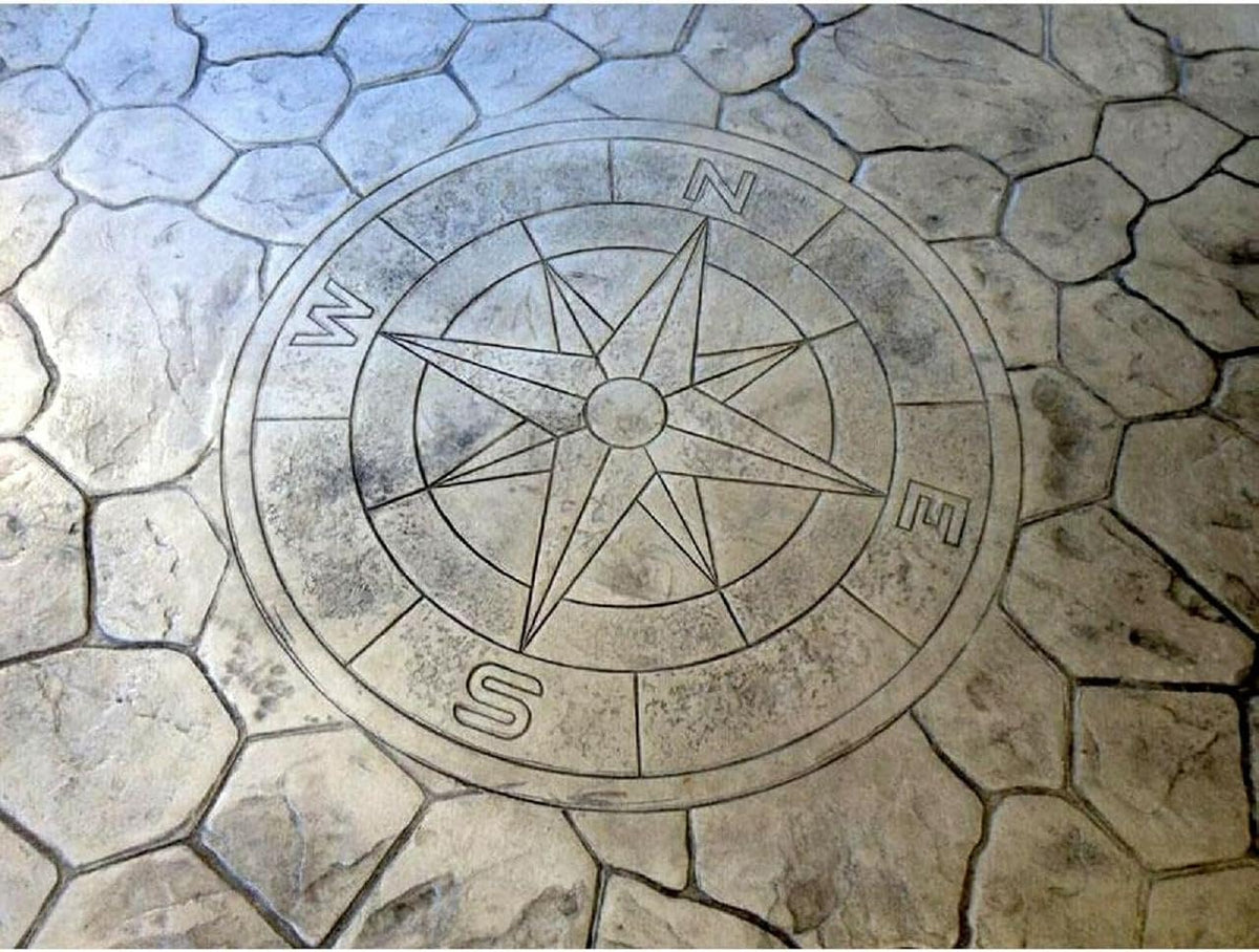 “Round Compass Big” Concrete Stamp – 39" Polyurethane Flexible Mold for Stamping Cement, Plaster, mat for Printing, Decorative Texture Tool for Horizontal & Vertical Surfaces, Durable & Reusable