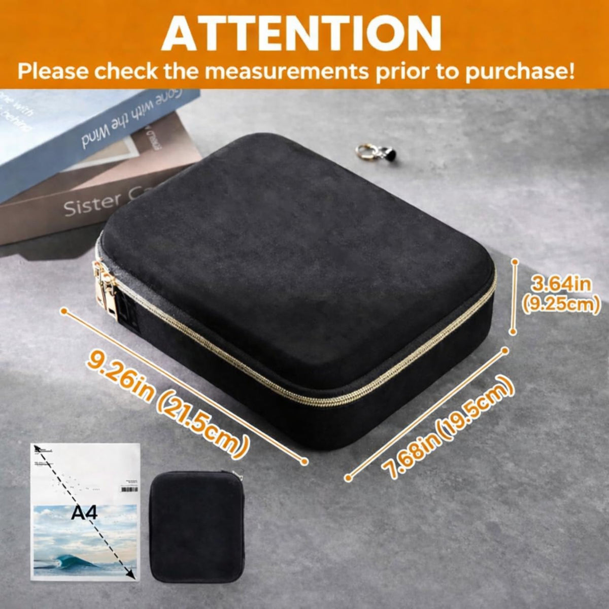 ProCase Mens Small Jewelry Storage Case, 3 Slots Travel Watch Accessories Carrying Box, Glasses Necklaces Rings Bracelets Zippered Organizer Bag for Male -Black