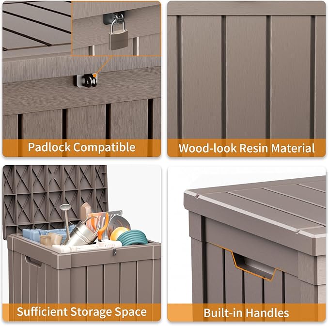 ROJIK 57 Gallon Outdoor Storage Housing Deck Box - Waterproof Patio Furniture, Garden Tools, Cushions, Pool Accessories Storage Bench with Lockable Lid and Side Handles(Grey)