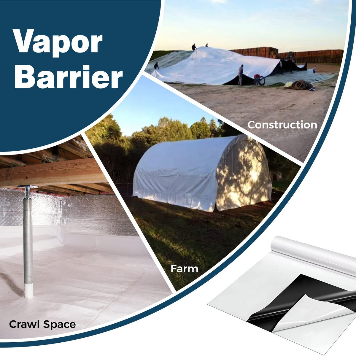 Spirecover Crawl Space Vapor Barrier, 10 mil 10'x100', Thick Plastic Sheeting, Drop Cloth Vapor Barrier Covering for Crawl Space Encapsulation, Heavy Duty Plastic sheeting, Black and White Panda Film