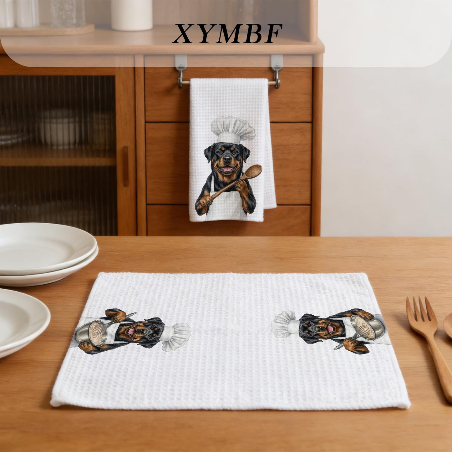XYMBF Rottweiler Gifts Kitchen Towels, Rottweiler Gifts Dish Tea Towel, Puppy Chef Dog Lover Gift Decorative Hand Tea Towels for Kitchen Decor, 16X24 Inch Set of 2