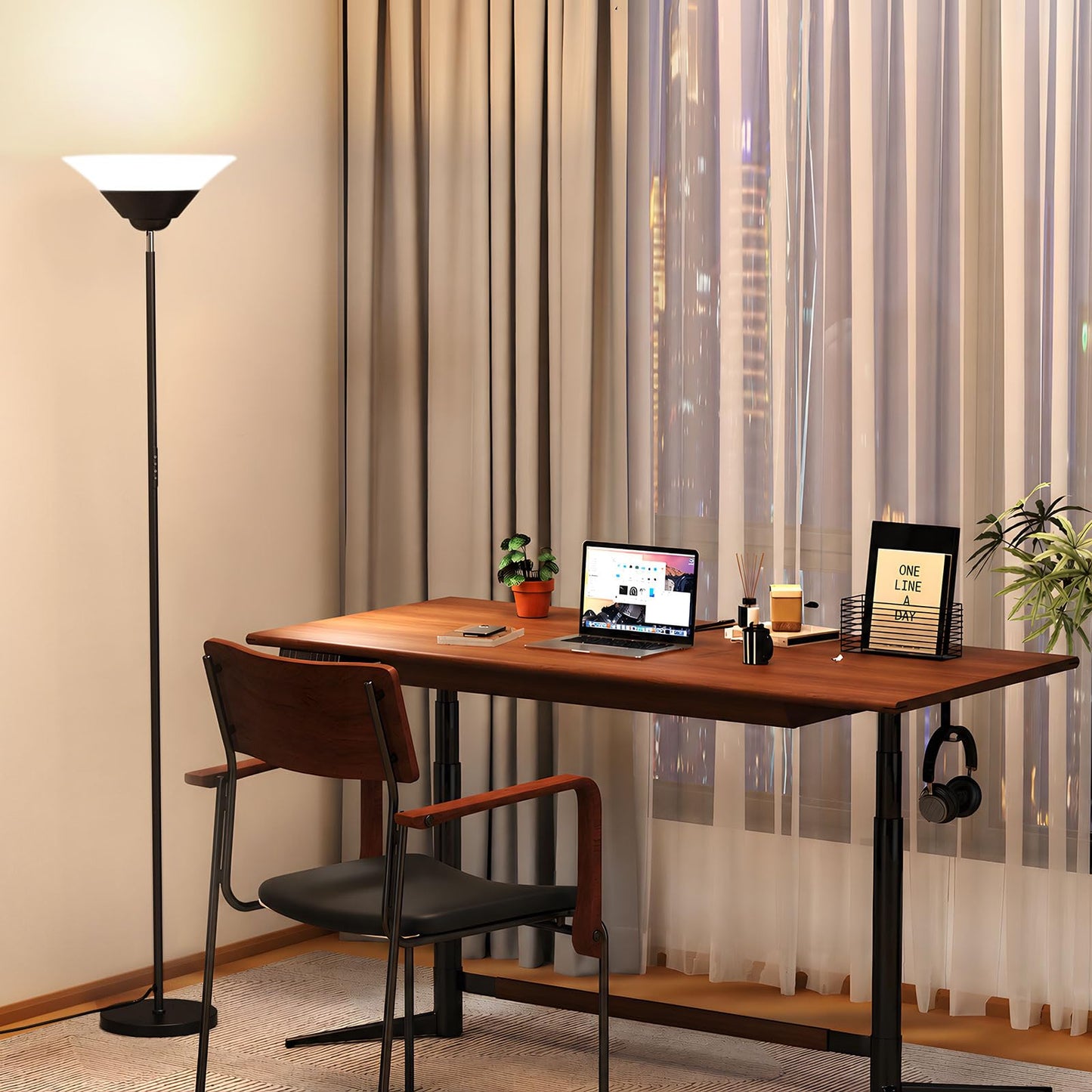 SIBRILLE Torchiere Floor Lamp, 72 Inch 30W LED Standing Lamp, 1800LM, Stepless Dimmable, 3000K-6500K, Remote and Button Control, Modern Pole Light for Living Room Bedroom Office, Black