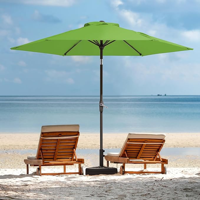 JEAREY 7.5FT Patio Umbrella Market Table Umbrella with 6 Sturdy Ribs, Push Button Tilt/Crank Outdoor Umbrella for Garden, Deck, Backyard, Pool and Beach,Grass Green