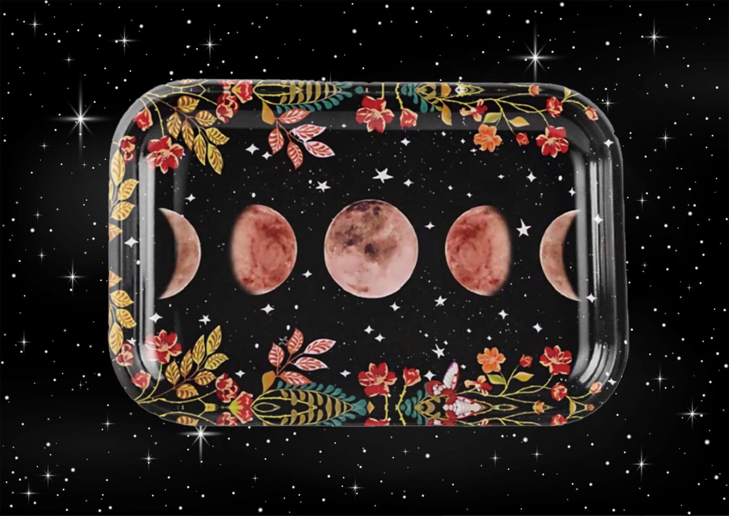 Moon Phase Rolling Tray for Women - Cute Celestial Large 11" X 7" Spiritual Astrology Tobacco Smoking Accessories for Girls Gift - Vanity Stone Crystal Holder - Witch Spiritual Decor for Teens