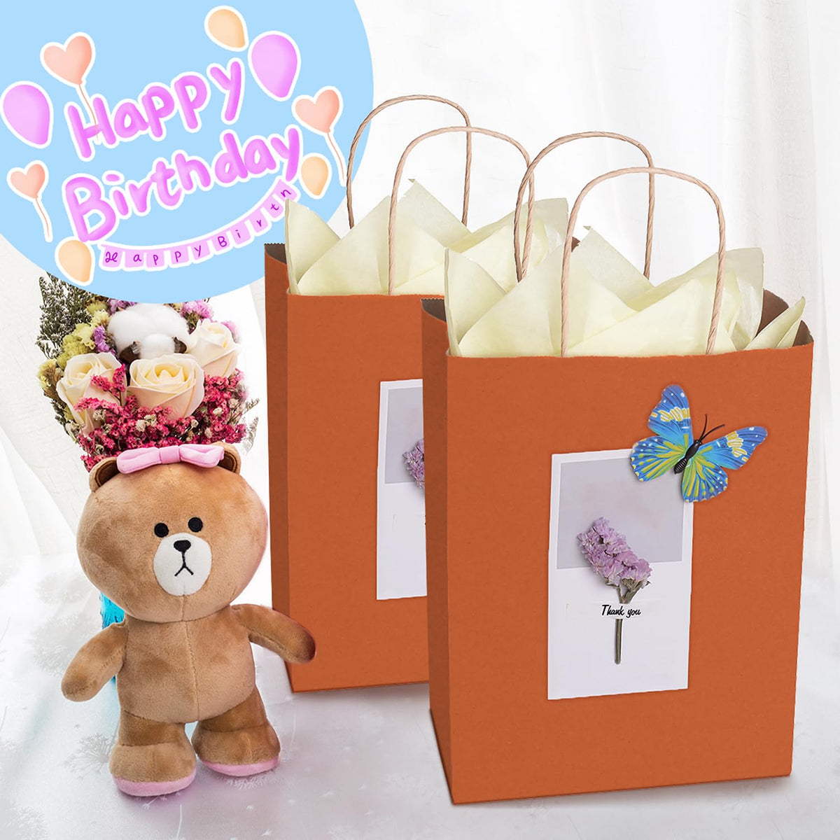 BagDream Gift Bags 8x4.25x10.5 Inches 25Pcs Orange Kraft Paper Bags with Handles, for Shopping, Retail, Merchandise, Business, Party Favor, Halloween Paper Gift Sacks