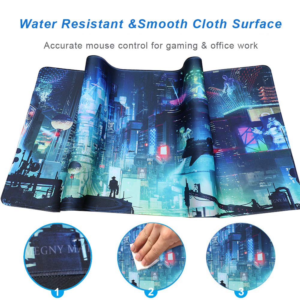 Imegny Extended Gaming Mouse Pad, Portable Mat for Keyboard & Mouse with Stitched Edges + Non-Slip Rubber Base (90x40 Green city005)