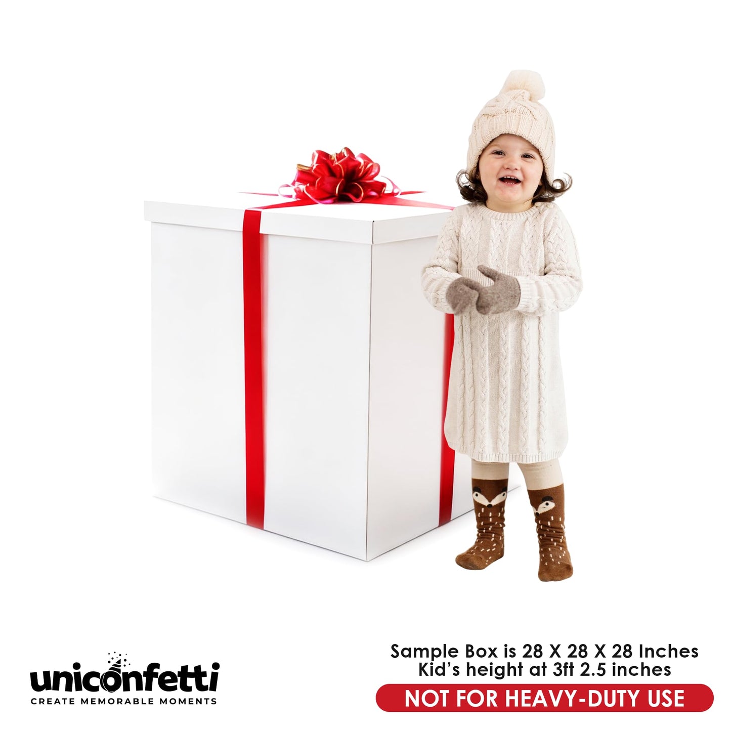 Extra Large Gift Box 28x28x28"—Giant, Jumbo, White Gift Boxes with Lid for Large Gifts, Big Presents for Birthday Surprise, Gender Reveal, Valentine's Day, Chinese New Year and Other Celebrations, Not for Heavy-Duty Storage Use