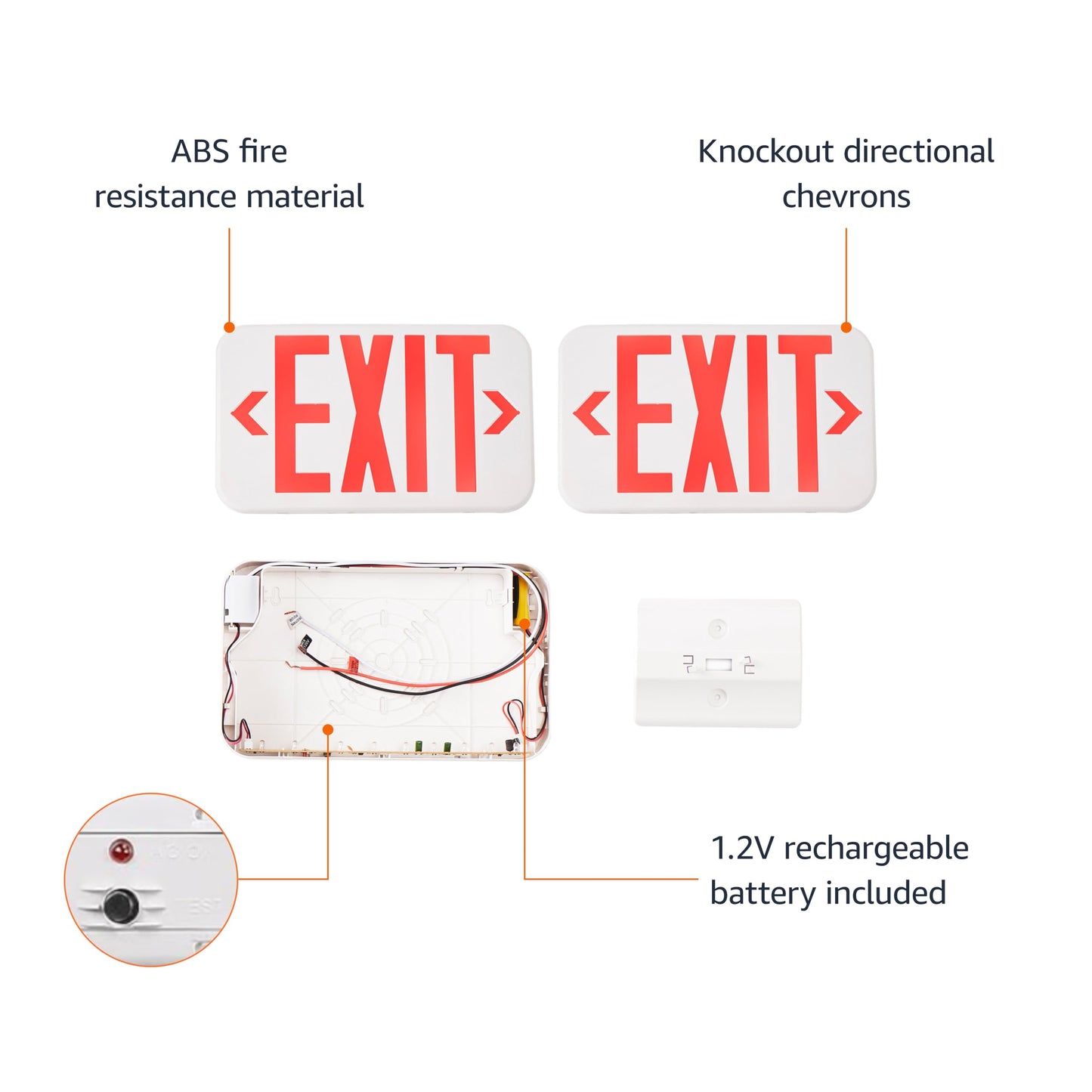 Amazon Basics LED Emergency Exit Sign, Double Face, Fire Resistant, UL Certified, Hardwired with Battery Backup, White, 2-Pack