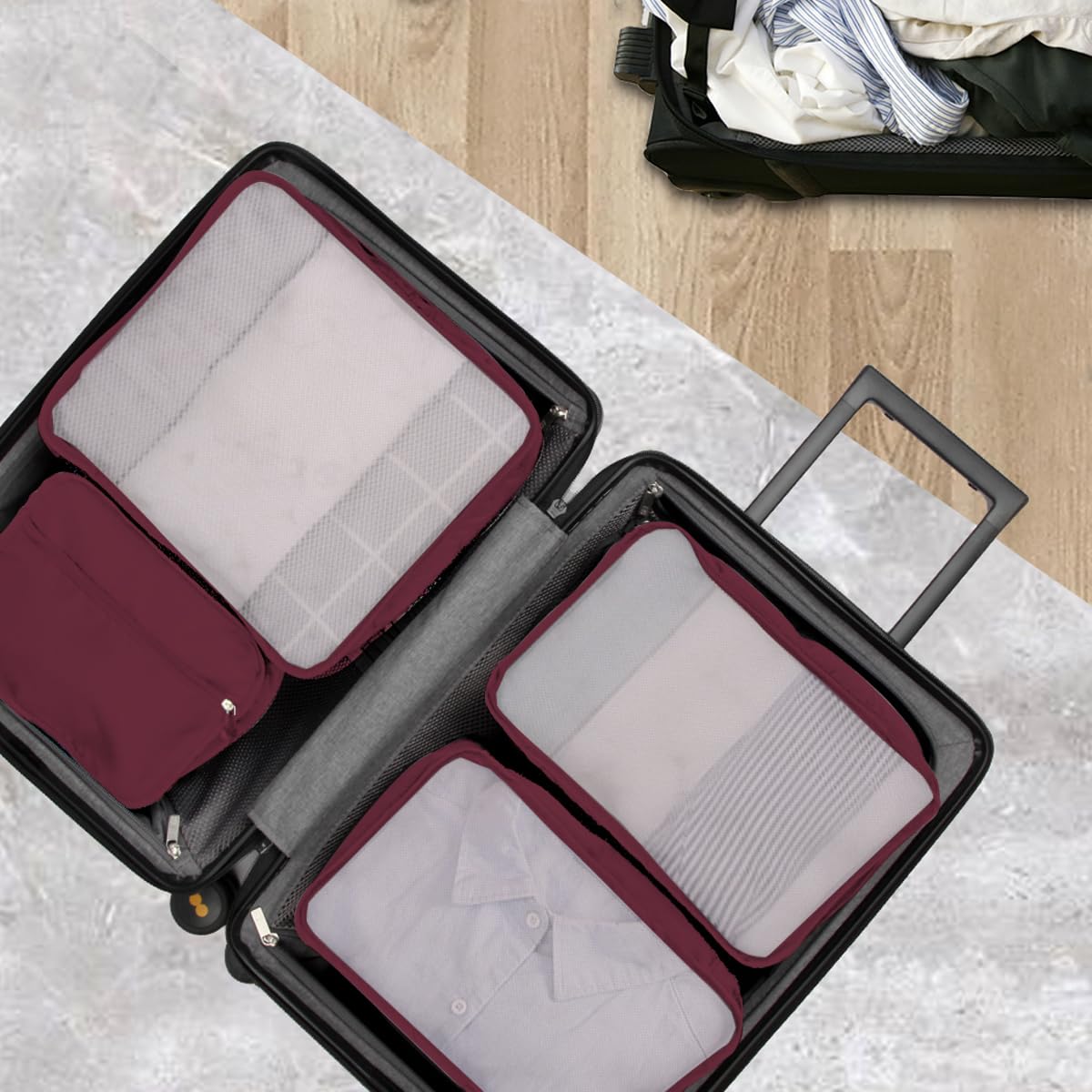 10 Packing Cubes for Suitcases – Luggage Organiser in Various Sizes – Mesh Travel Packing Cube Set in Assorted Colours (10 Dark Red Mixed Sizes)