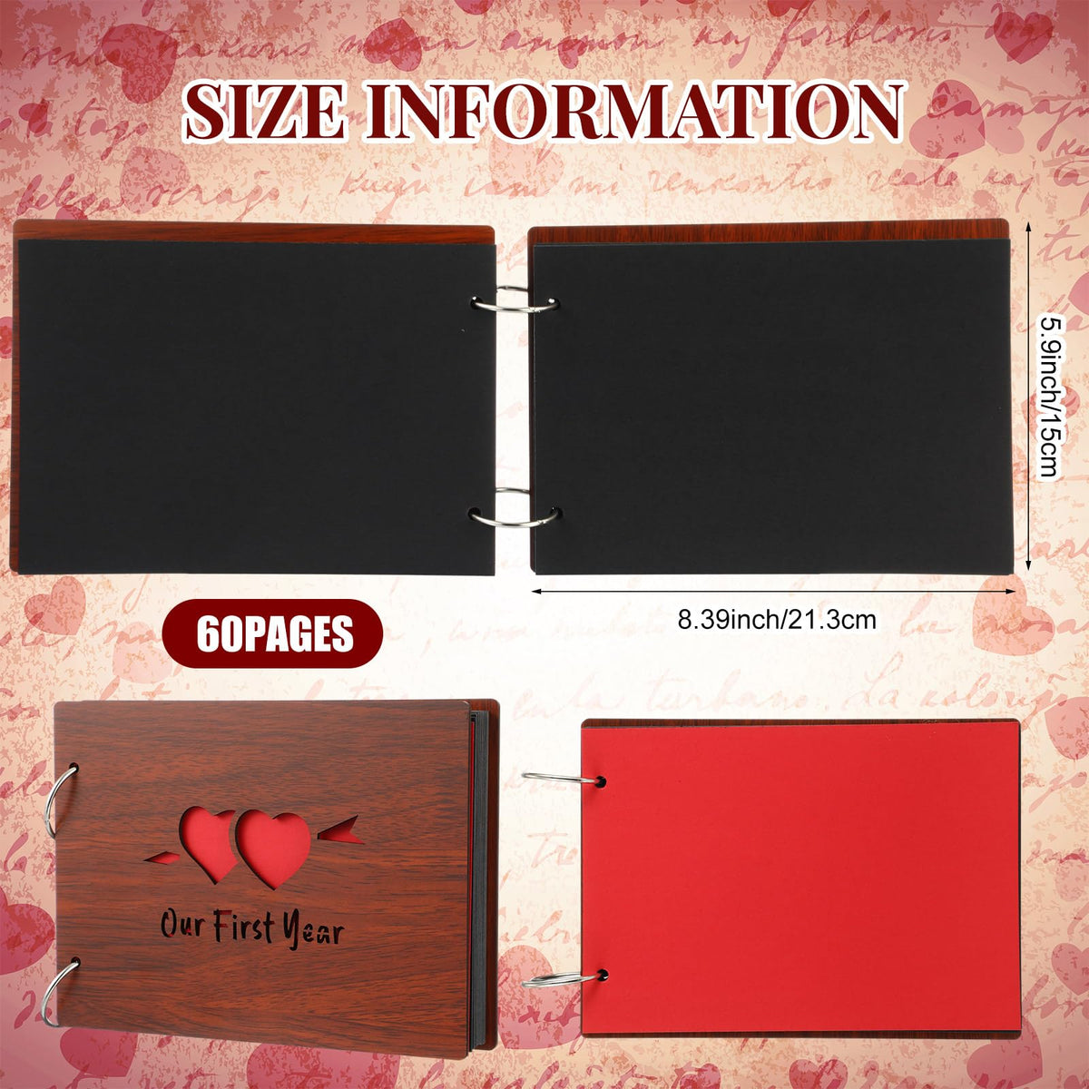 Cinnvoice Our First Year Scrapbook, 1-Year Down Photo Album for Couples Handmade DIY Memory Notebook Family Photo Album for Couples Husband Wife Memory Book(Our First Year-red)