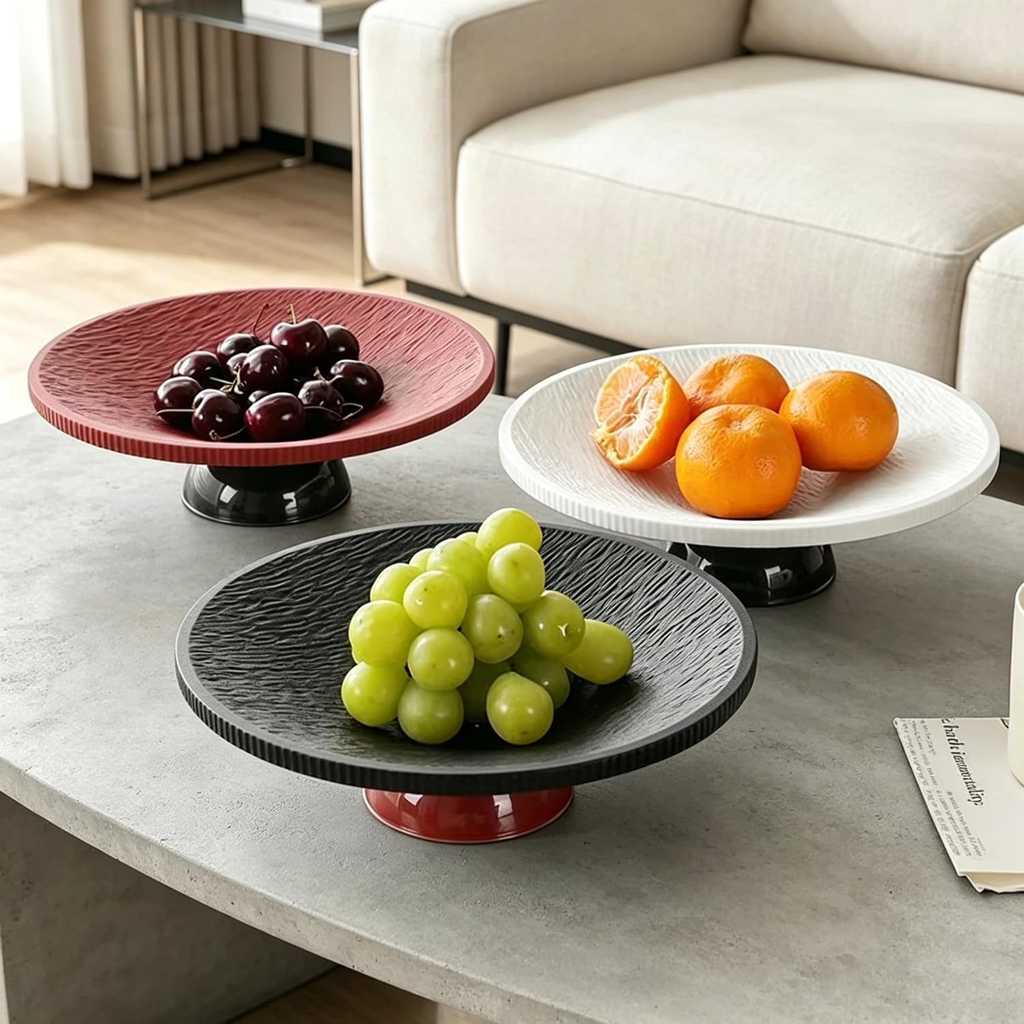9.8" Large Fruit Bowl with Draining Holes for Kitchen Counter, Modern Decorative Bowl for Keys Jewelry Candy, Roman Rock Pattern Entryway Table Footed Bowl Home Décor