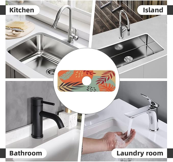 Boho Bohemian Abstract Floral Leaves Kitchen Sink Splash Guard Faucet Mat Super