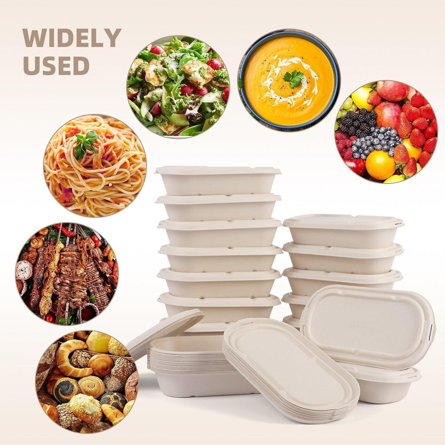 wonmain 50Pcs(24oz) disposable meal prep food containers with lids,microwaveable and freezable compostable, takeaway containers salad for food bowls and bento boxes.