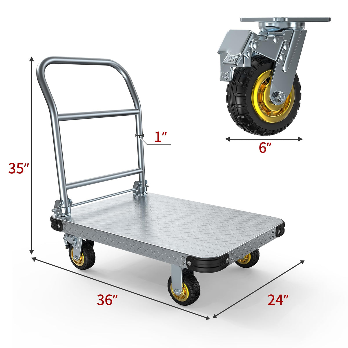 YITAMOTOR 2000 LBS Heavy Duty Platform Truck Push Cart Dolly, Foldable Large Flatbed Cart with 6" Swivel Wheels, Steel Platform Dolly Moving Cart Hand Truck for Groceries, Garage (36" x 24")