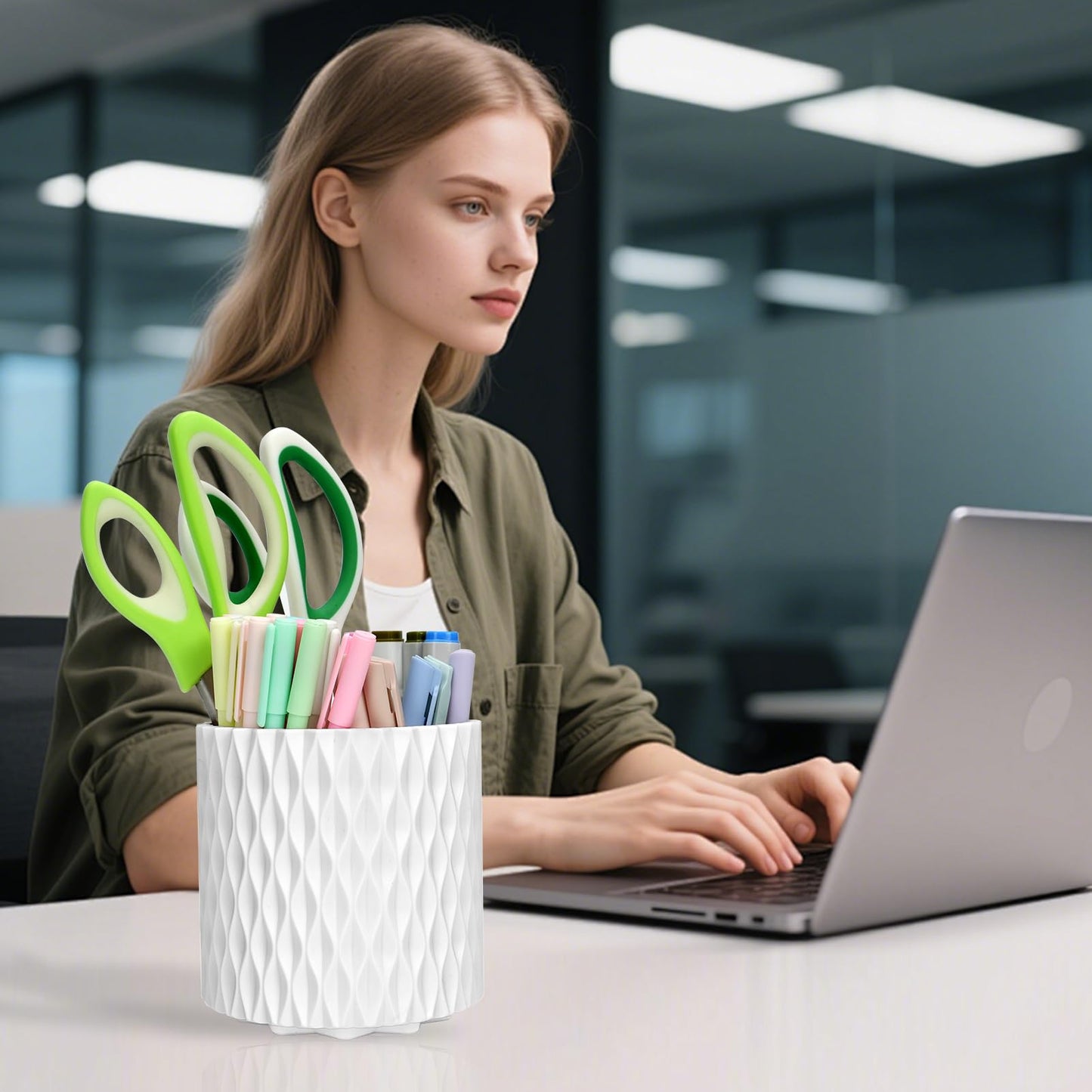 Gawsey 3Pcs 360° Rotating Desk Organizers and Accessories with Pen Holder Sticky Note and Clips Set, Desktop Storage Stationery Supplies Organizer, Cute Pencil Cup for Office, School, Dorm Room