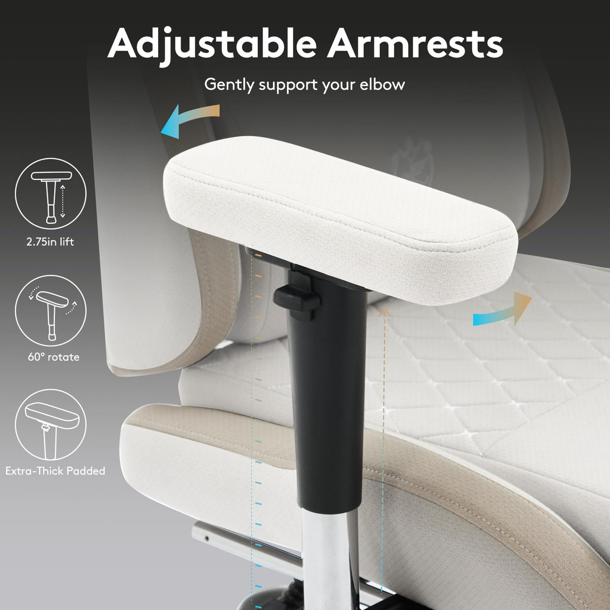 Morkprism Gaming Chair Breathable Fabric,Computer Office Chair with Footrest,Massage Lumbar Support and Gel Pad,Ergonomic Reclining Gamer Chair with Adjustable Armrests and Spring Cushion Beige