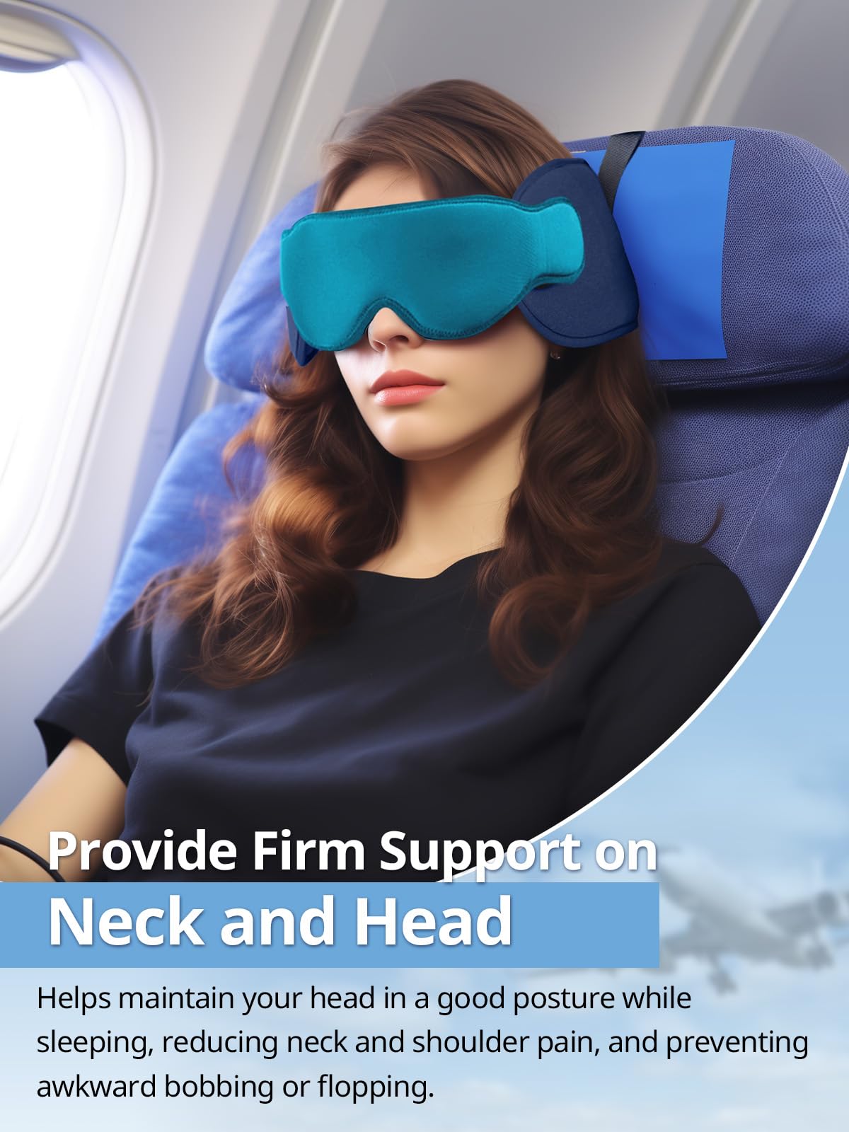 Inspireyes Travel Pillow for Airplanes, Airplanes Pillow with Eye Mask for Sleeping, Long Haul Flight Essentials Head Support Soft Pillow, Car Road Trip Travel Pillow, Royal Blue