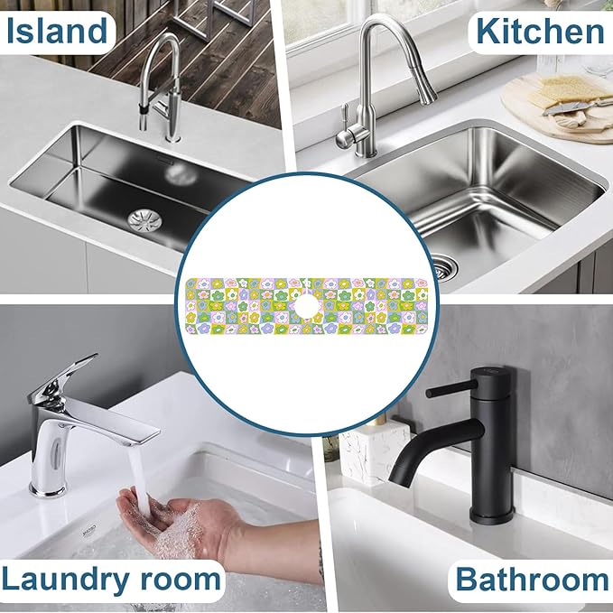 Cute Flowers Sink Splash Guard Retro Floral Faucet Absorbing Mat Fast Drying