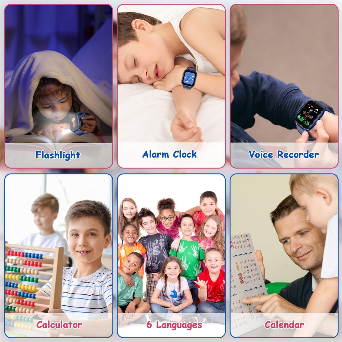 Goodatech 1.69'' Kids Smart Watch 4-12 Years Boys Girls, 26 Puzzle Games,HD Camera,Video Music Player,Pedometer,Flashlight,Alarm Clock,Learn Card,Audio Book,Smartwatch for Children Gifts (Blue)
