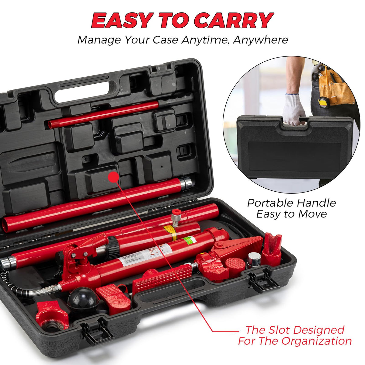 12-Ton Heavy Duty Porta Power Hydraulic Jack Kit, Professional Hydraulic Ram Pump System with 55-Inch/1.4m Oil Hose, Portable Storage Case for Trucks, Tractors, Auto Repair