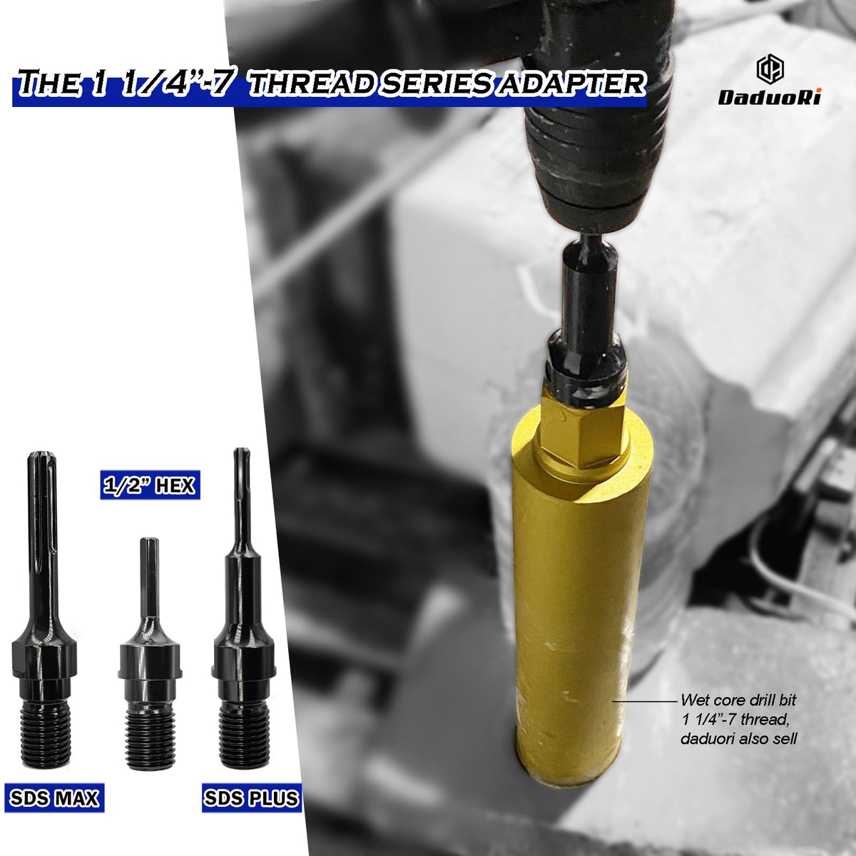 DaduoRi 6" Wet Core Drill Bit & SDS Max Shank Drill Adapter - 6" Diameter Core Bits for Concrete, 14" Drilling Depth, 1-1/4"-7 Thread Diamond Core Bit for Cured Concrete, Masonry, Brick