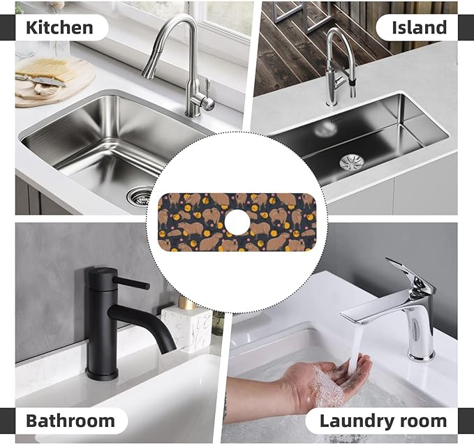 Capybara Doodle Botanical Circle Wildlife Kitchen Sink Splash Guard Faucet Mat