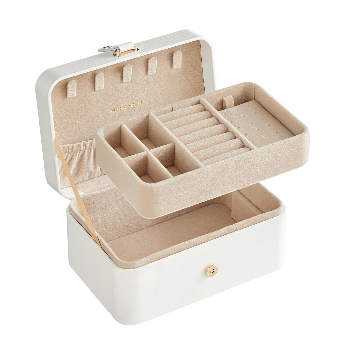 SONGMICS Jewelry Organizer Box, Travel Jewelry Case, 2-Layer Travel Case for Earrings, Necklaces, Bracelets - Portable Jewelry Storage with Large Capacity, Gift Idea, Cloud White UJBC166W01