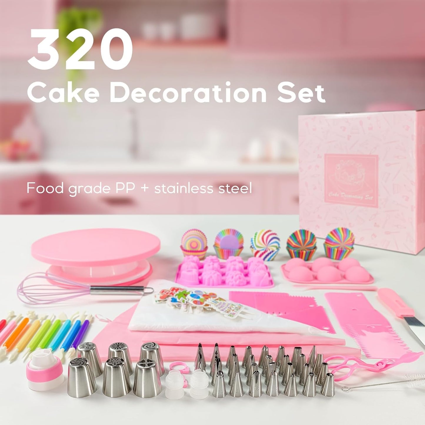 Cake Decorating Kit,Piping Bags and Tips Set,Cake Decorating Supplies,Frosting Piping Kit,Cake Baking Supplies for Beginners (320PS)