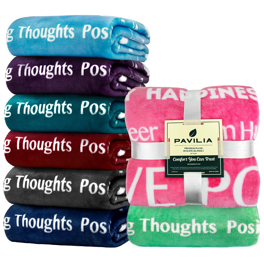PAVILIA Healing Blanket Fleece, Get Well Soon Gift, Soft Hug Compassion Throw Blanket for Women Men, Comfort Caring Inspirational Patient Gift, Positive Thoughts Prayer Love Throw, 50x60 Teal Blue