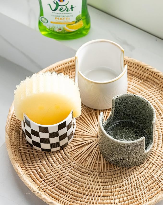 Kitchen Sponge Holder, Ceramic Dish Sponge Holder Scrubby Daddy Farmhouse Dish