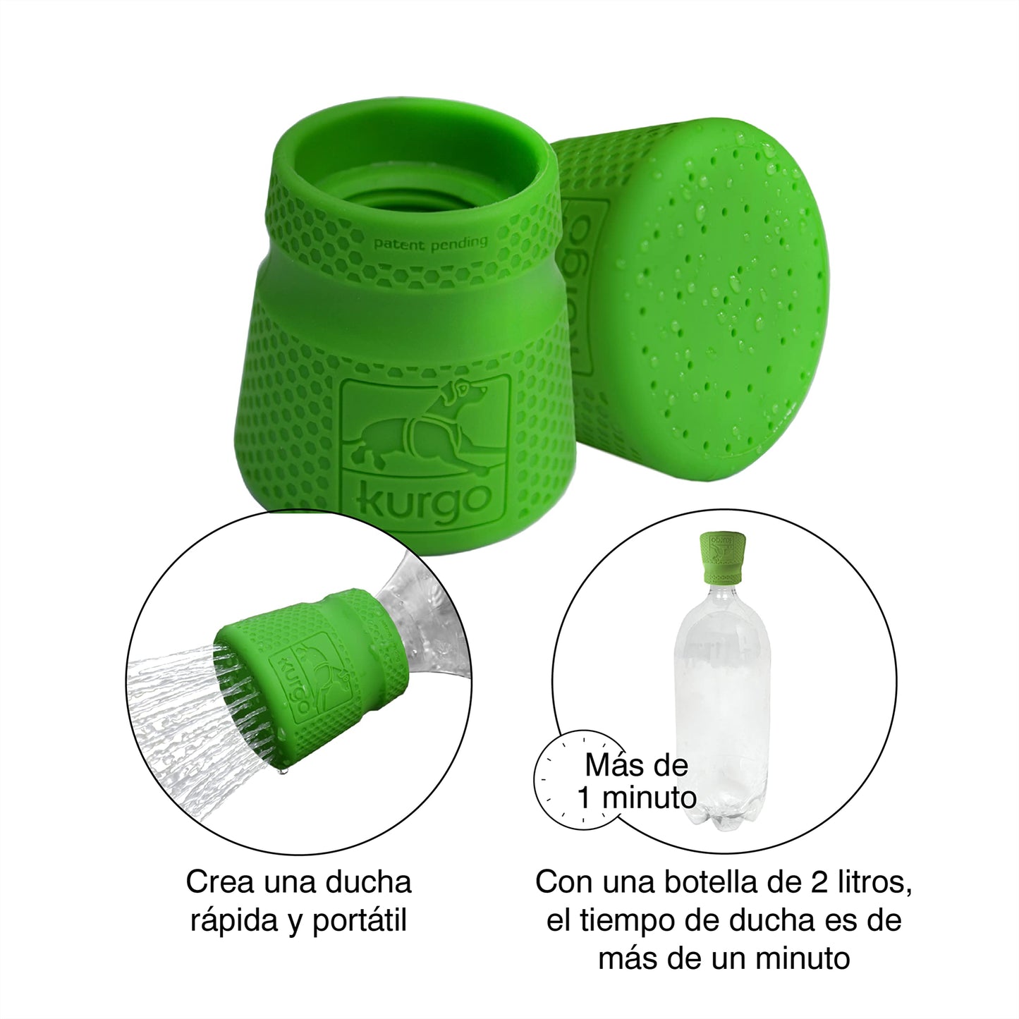 Kurgo Portable Outdoor Shower for Dogs | Dog Grooming Tool | Pet Bathing Gear | Dog Travel Accessories | Hiking, Beach, or Camping Supplies for Pets | Works with 2 Liter Soda Bottle | Mud Dog Shower
