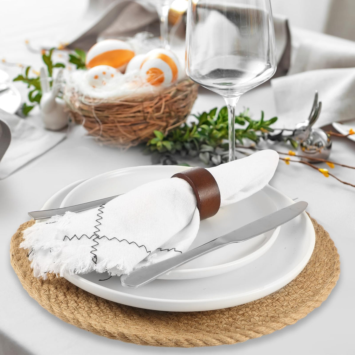 Newtay 16 Pcs Wedding Table Supplies Round Woven Placemats 11.8 '' Wooden Napkin Rings Braided Dining Natural Table Mats Weddings Dinner Parties Kitchen Centerpieces Tabletop Decoration