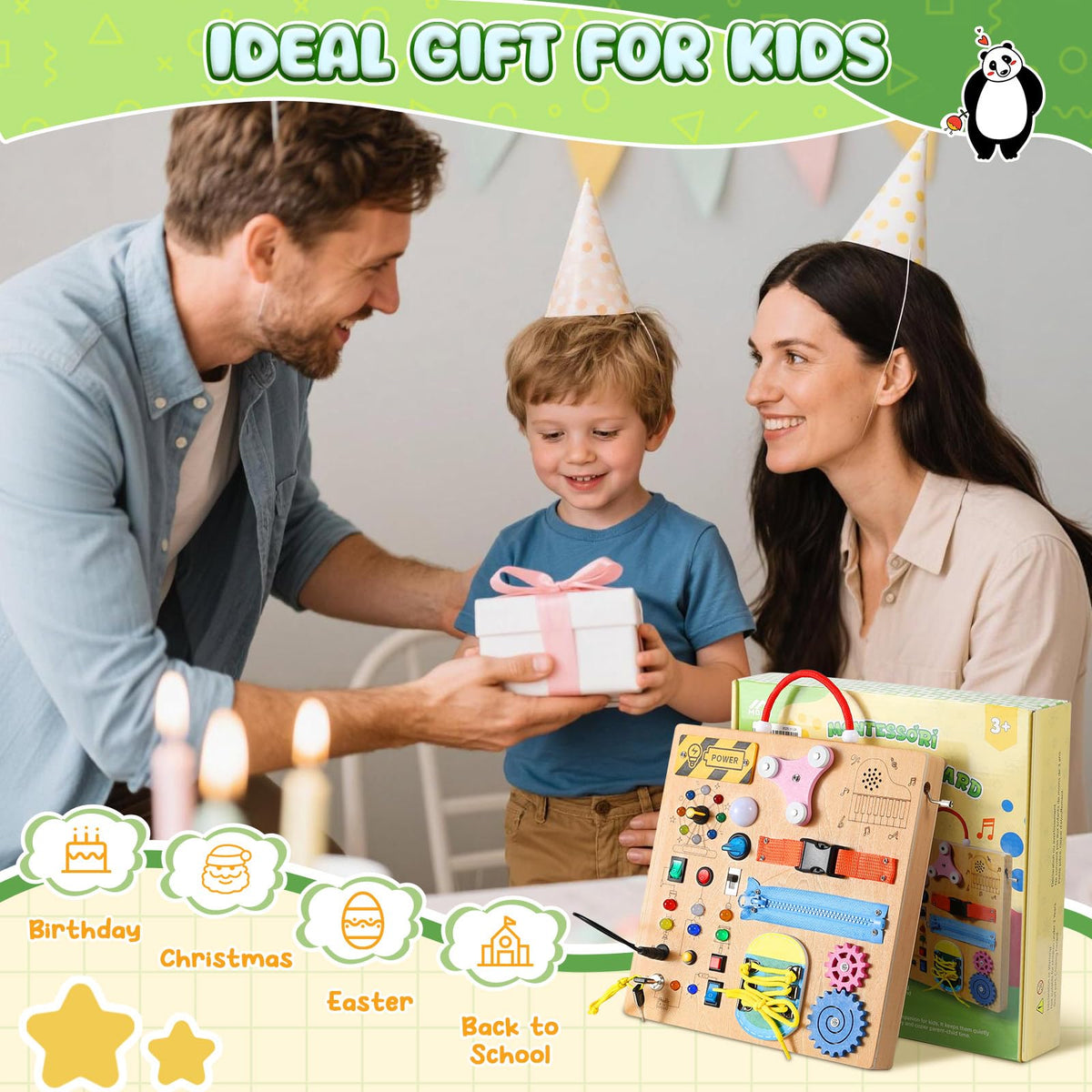 MoKo Montessori Busy Board Toys for 3+ Years Old Wooden Sensory Toys Board with LED Light Up Switch, Locks, Zippers, Music Boxes Learning Educational Fidget Toy for Toddlers Boys & Girls