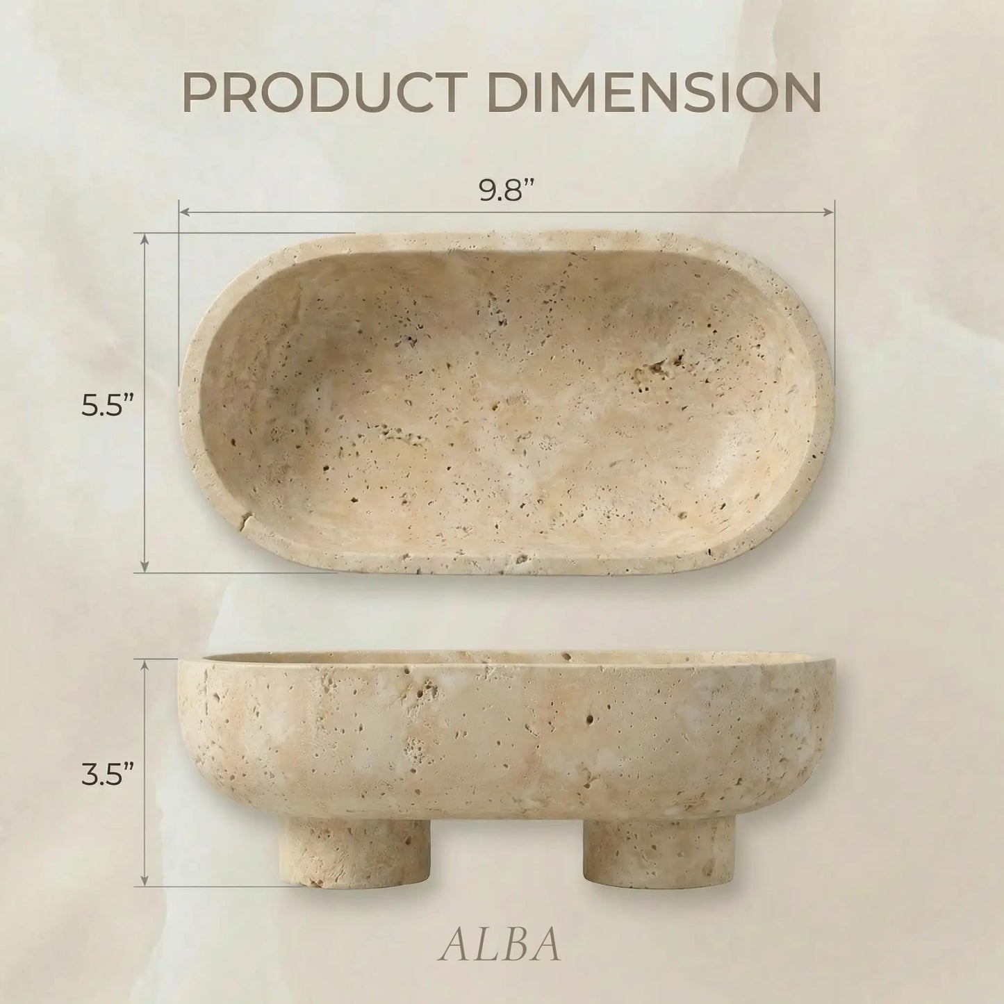 STONE COUTURE - Natural Travertine Fruit Bowl with Stand, Island Centerpiece Kitchen Decor, Key Bowl for Entryway Table, Decorative Modern Organic Home Entry Large Bowls for Keys 10" Food Safe FDA