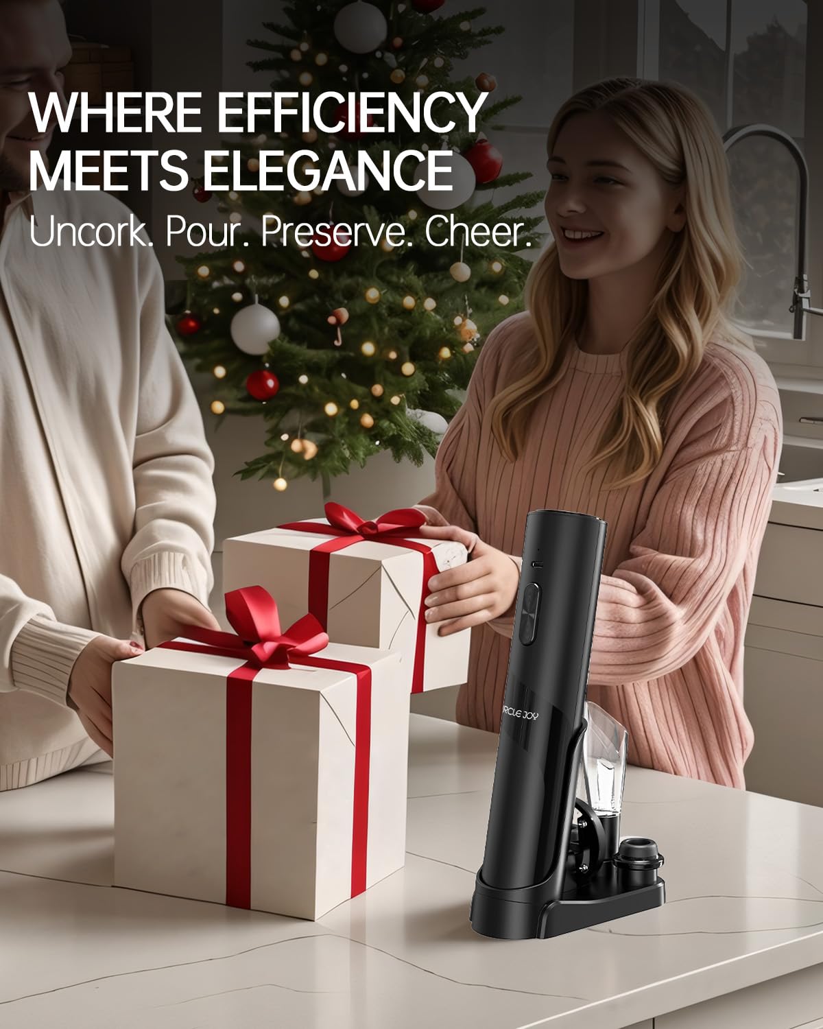 CIRCLE JOY Rechargeable Wine Opener Electric Wine Bottle Opener 7-in-1 Wine Gift Set with Electric Vacuum Pump, Charging Station, Foil Cutter, Wine Aerator Pourer and 2 Wine Stoppers