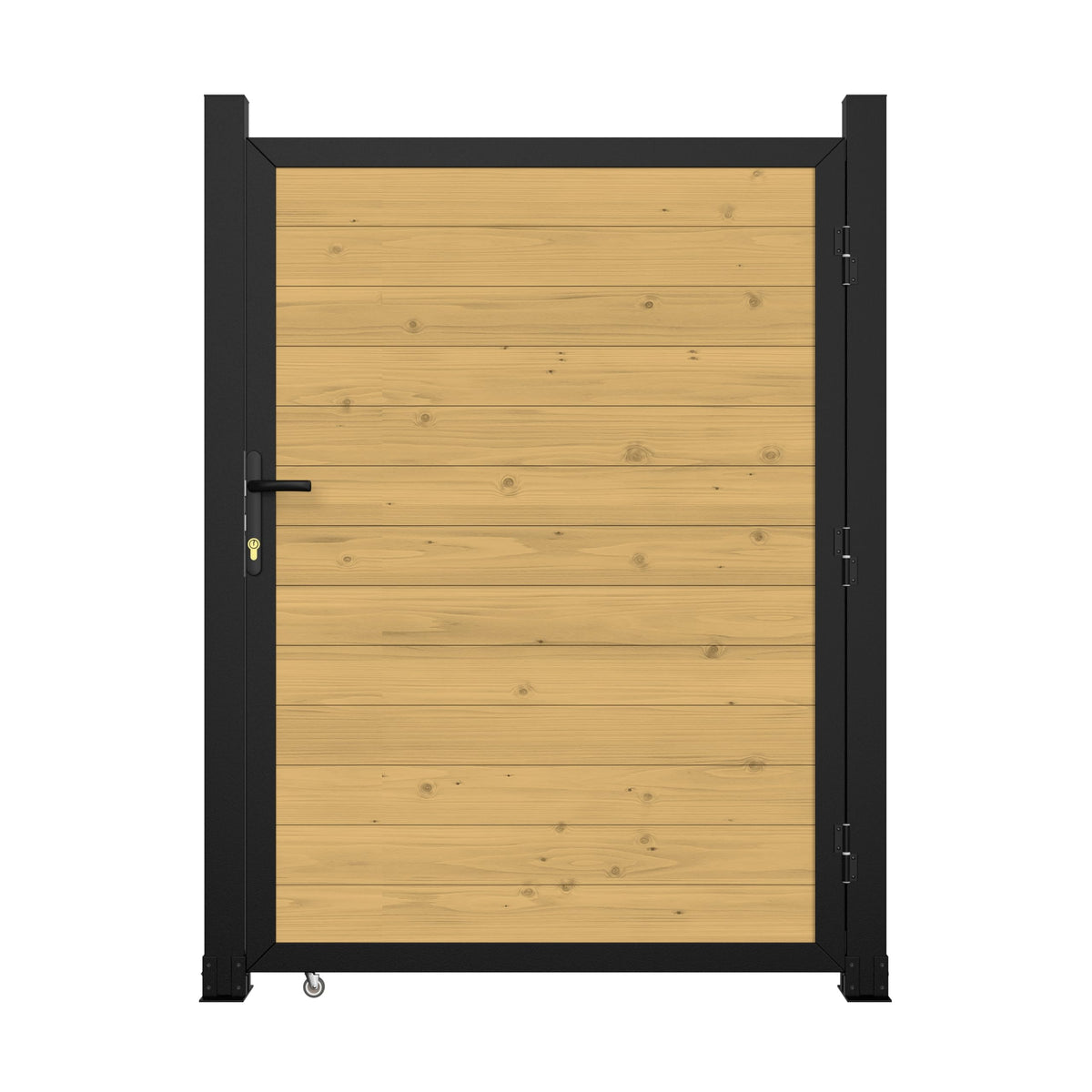 Yardenaler 4 x 6 FT Outdoor Privacy Fence Gate, Cedar Wood Privacy Gate Kit with Aluminum Frame, Garden Gates for Outside with Caster Wheel & Lockable Handle for Garden Yard Pool Entrance, Natural