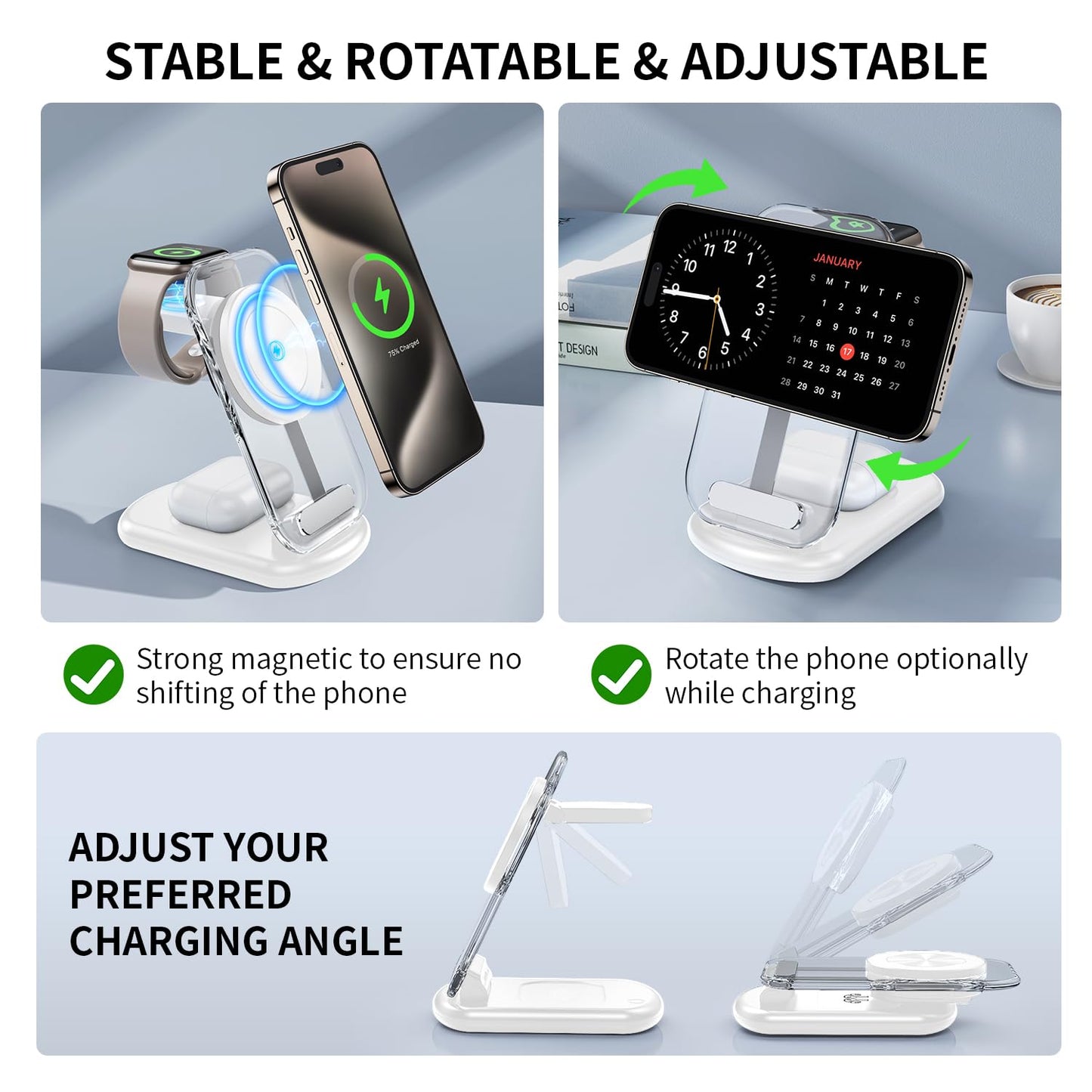 RYND 2026 Traveling Wireless Mag-Safe Fast Charging Station,Magnetic 3 in 1 Charger with Light for iPhone 16 15 14 13 12 Pro Max Plus,Apple Watch Series & Air pods 4 3 2 Pro-Gifts for Wife & Husband