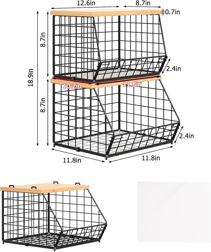 2 Set Stackable Wire Basket