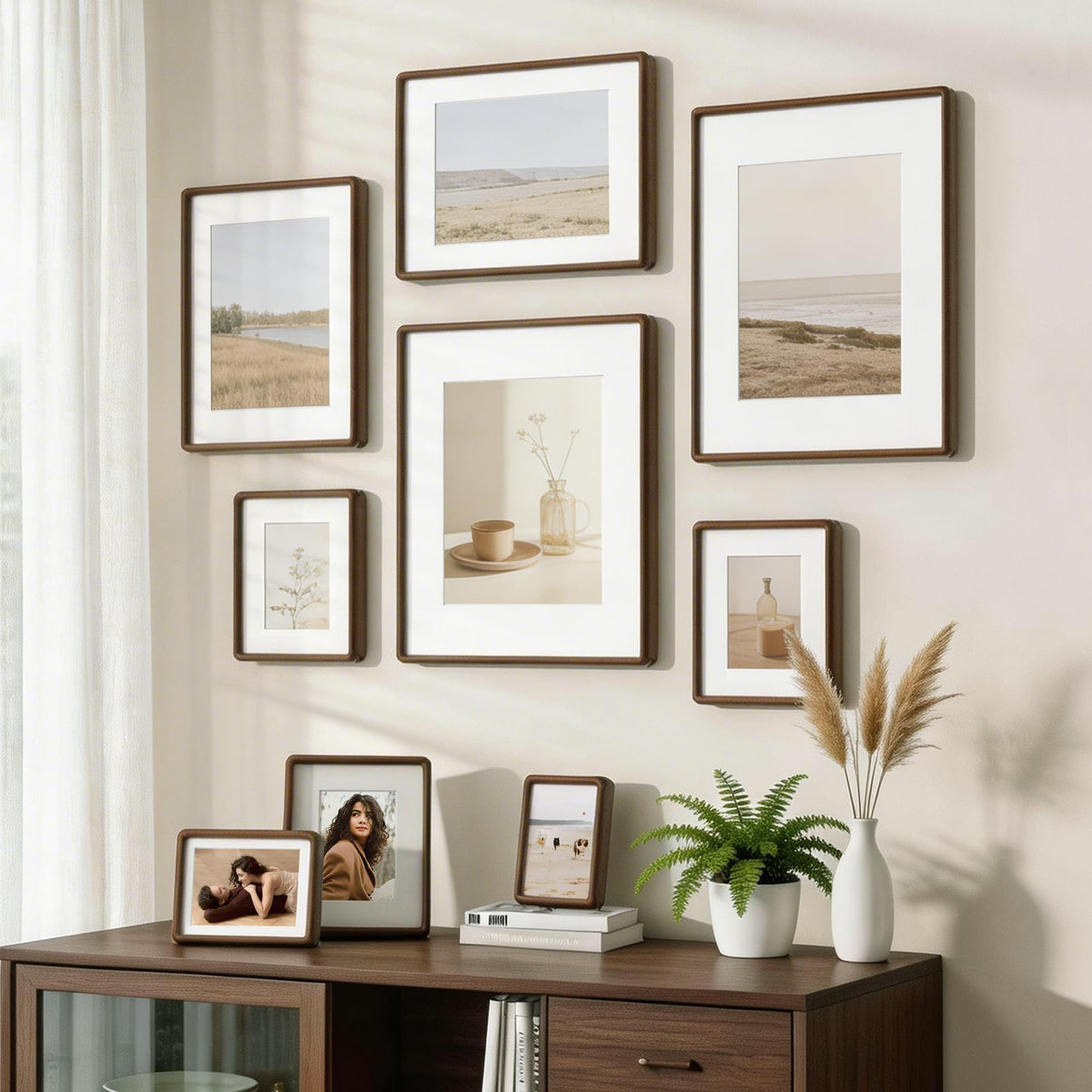 Acovy 8x10 Picture Frame, Natural Solid Walnut Wood Photo Collage Frame with HD Tempered Glass, Rounded Corner Wooden Frame 8 x 10 Matted to 5x7, Gallery Wall Frames for Art, Wall or Tabletop Display