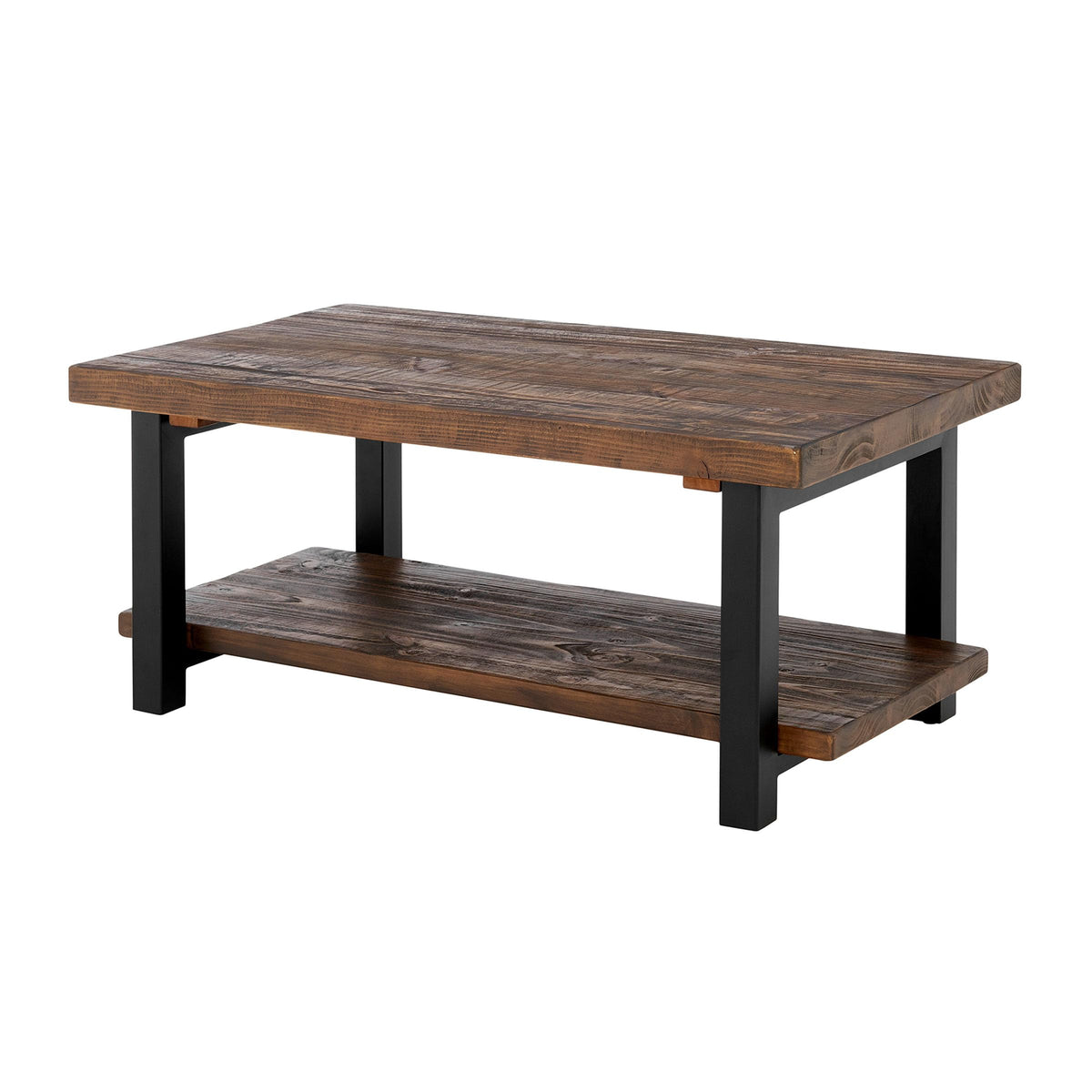 Pomona 42-Inch Rectangular Solid Wood Coffee Table with Storage Shelf & Metal Legs – Rustic Industrial Farmhouse Living Room Table by Alaterre Furniture (Rustic Natural)