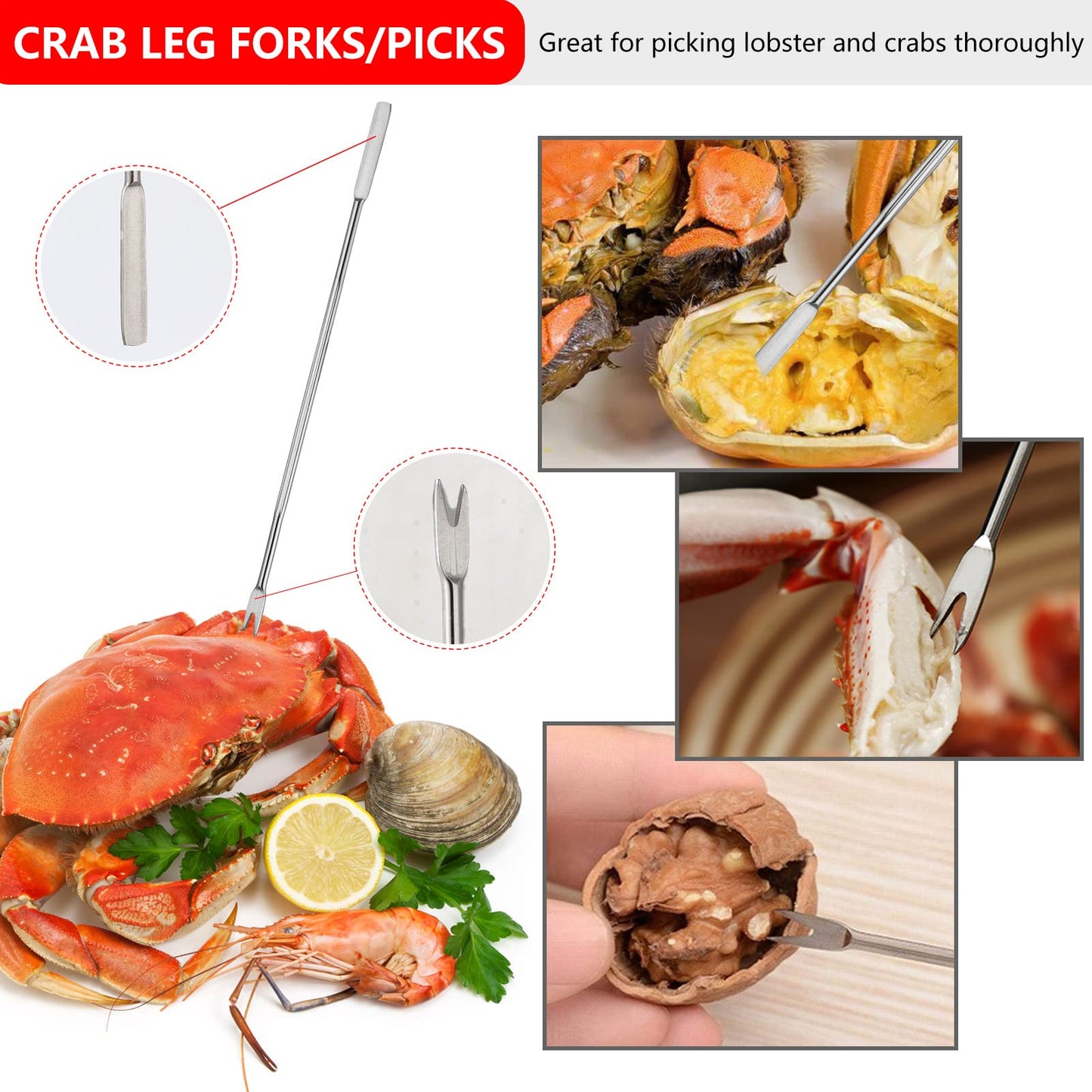Seafood Tools Set includes 4 Crab Crackers 4 Seafood Fork 4 Lobster Crackers 4 Seafood Scissors -Nut Cracker and Storage Bag(17 Piece )