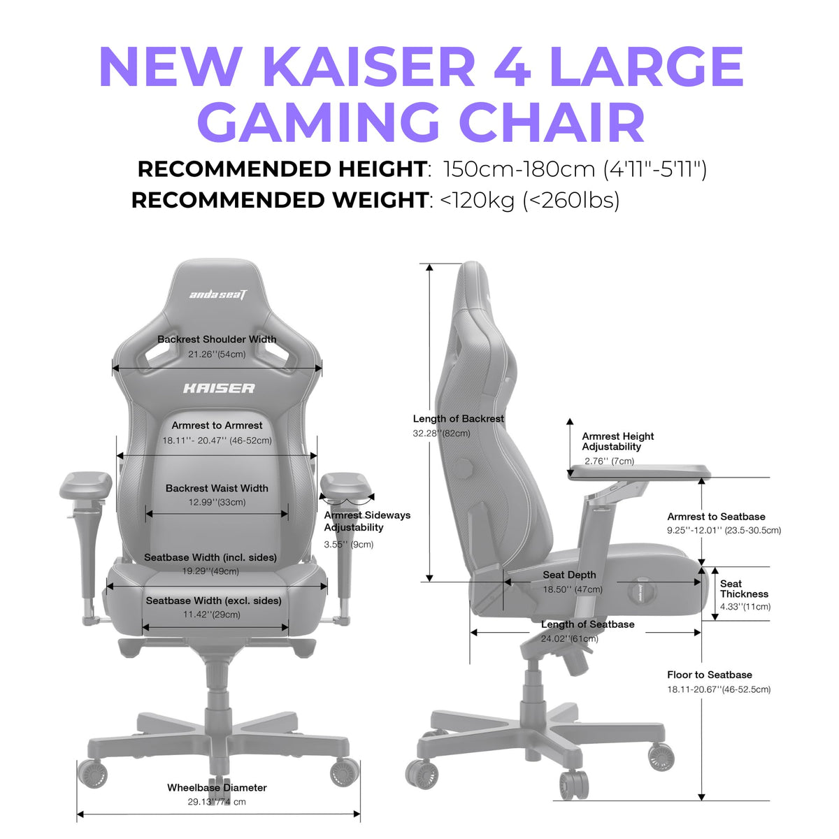 Anda Seat Kaiser 4 Large Gaming Chair for Adults - Ergonomic Gray Fabric Gaming Seat with 6D Armrest, Comfortable Office Chair with Lumbar Support, Heavy Duty Wide Computer Seat