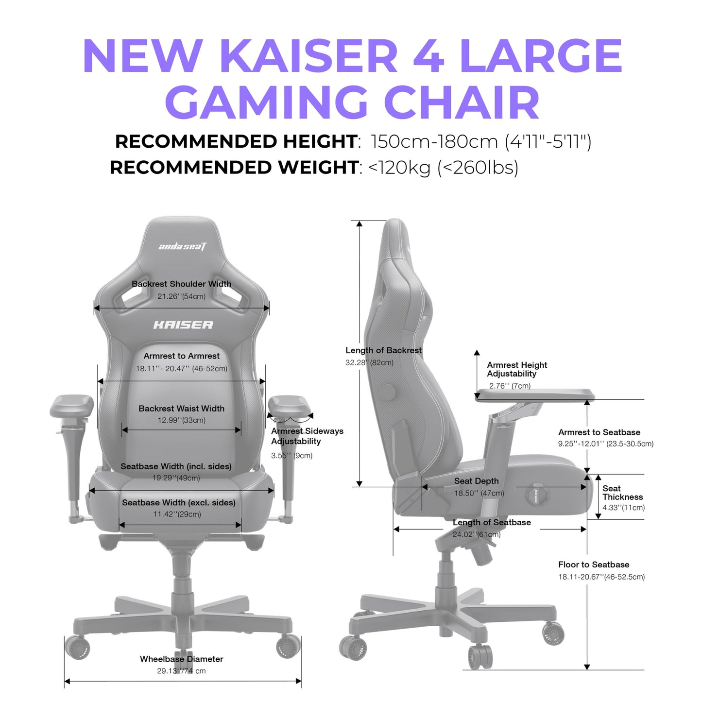 Anda Seat Kaiser 4 Large Gaming Chair for Adults - Ergonomic Black Fabric Gaming Seat with 6D Armrest, Comfortable Office Chair with Lumbar Support, Heavy Duty Wide Computer Seat