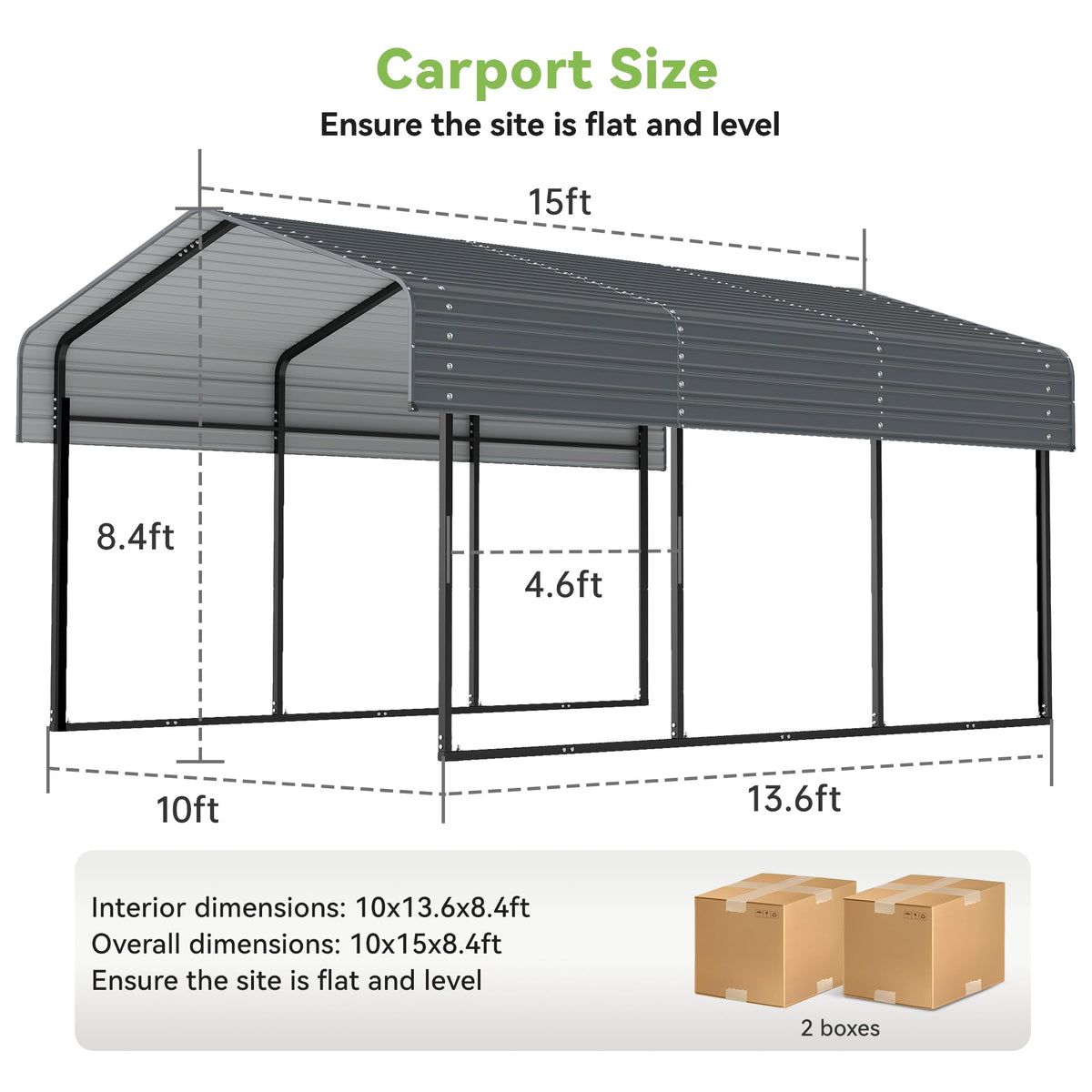 10x15FT Metal Carport,Heavy Duty Carport with Reinforced Frame and Galvanized Steel Roof, Outdoor Garage Shelter Shade Car Port for Pickup Trucks, Boats, Cars & Tractors, Farm Tools, Party, Gray