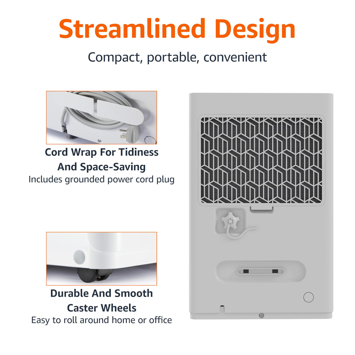 Amazon Basics 50-Pint Large Dehumidifier with Pump, Energy Star Certified, Humidity Control, Auto-Defrost, Timer, Overflow Protection for Rooms up to 4000 SFT, White