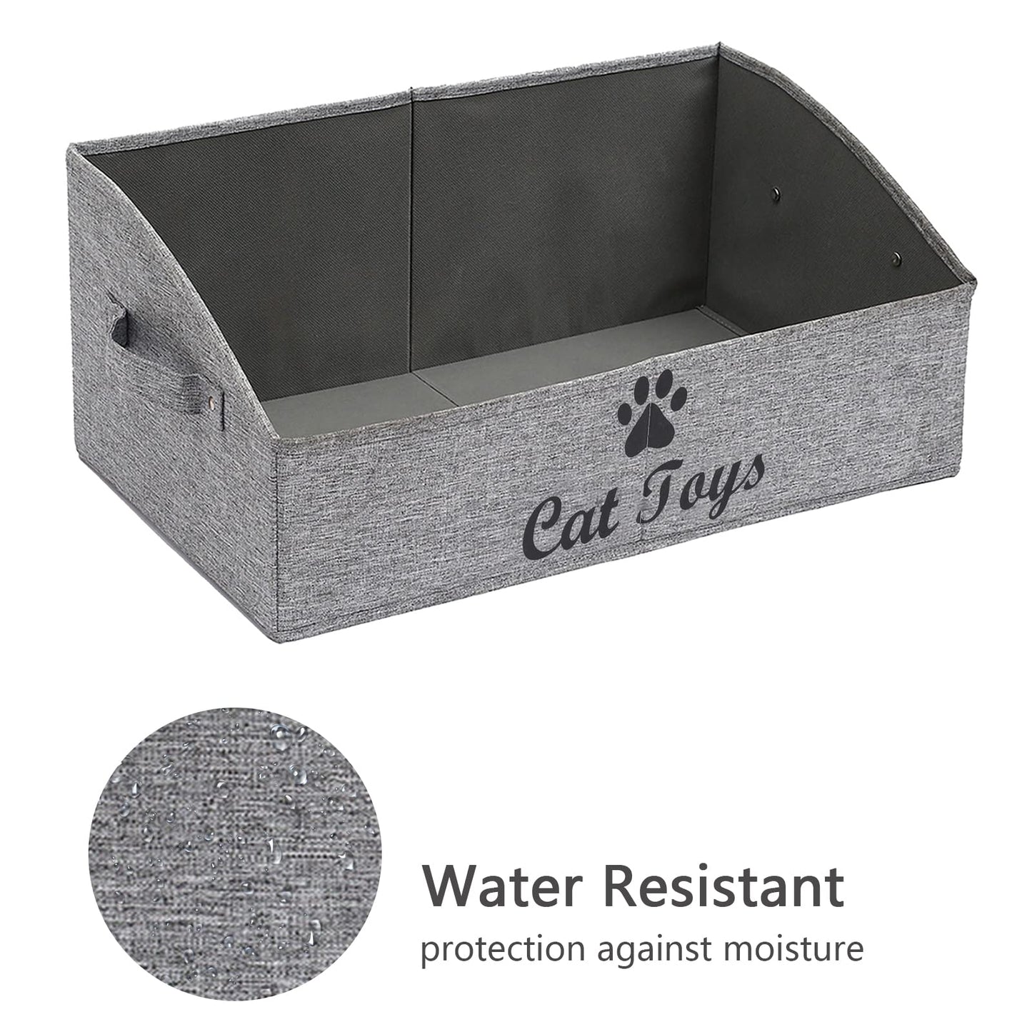 Geyecete Large dog toy bin dog toy box storage box - Foldable Fabric Trapezoid Organizer Boxes with Handle, Collapsible Basket for Dog Toys (Gray-DOG)