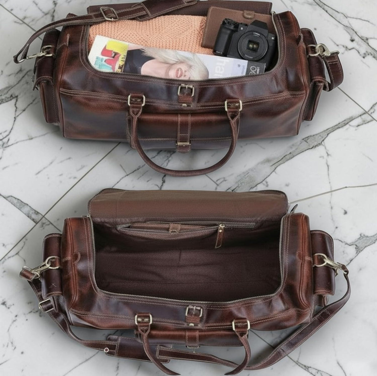 Leather Duffle Bags for Men - 21 Inch Full Grain Leather travel bag, leather overnight bag, Mens Leather Bag, Carry On Leather Weekender Bag, Airplane Leather Luggage Duffel Gym Bag